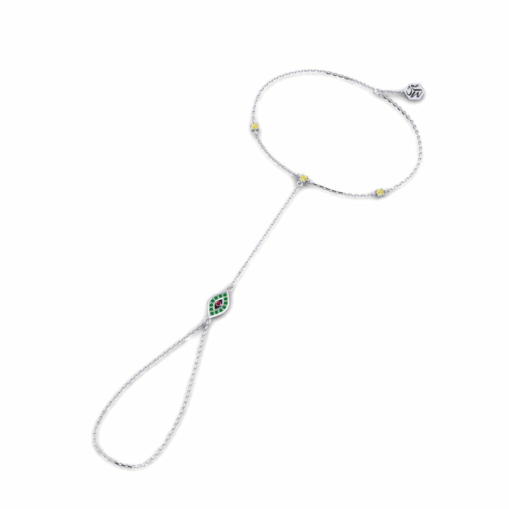 9ct White Gold Round Yellow Sapphire Finger Bracelet Sornico