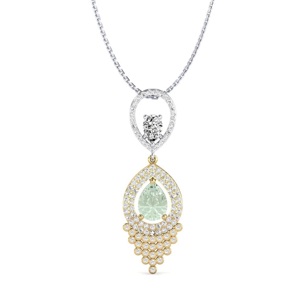 14k Oro Amarillo & Blanco Amatista verde Colgante de Mujer Soulini
