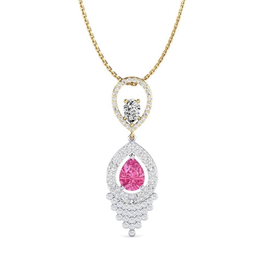 14k Oro Blanco & Amarillo Turmalina rosa Colgante de Mujer Soulini