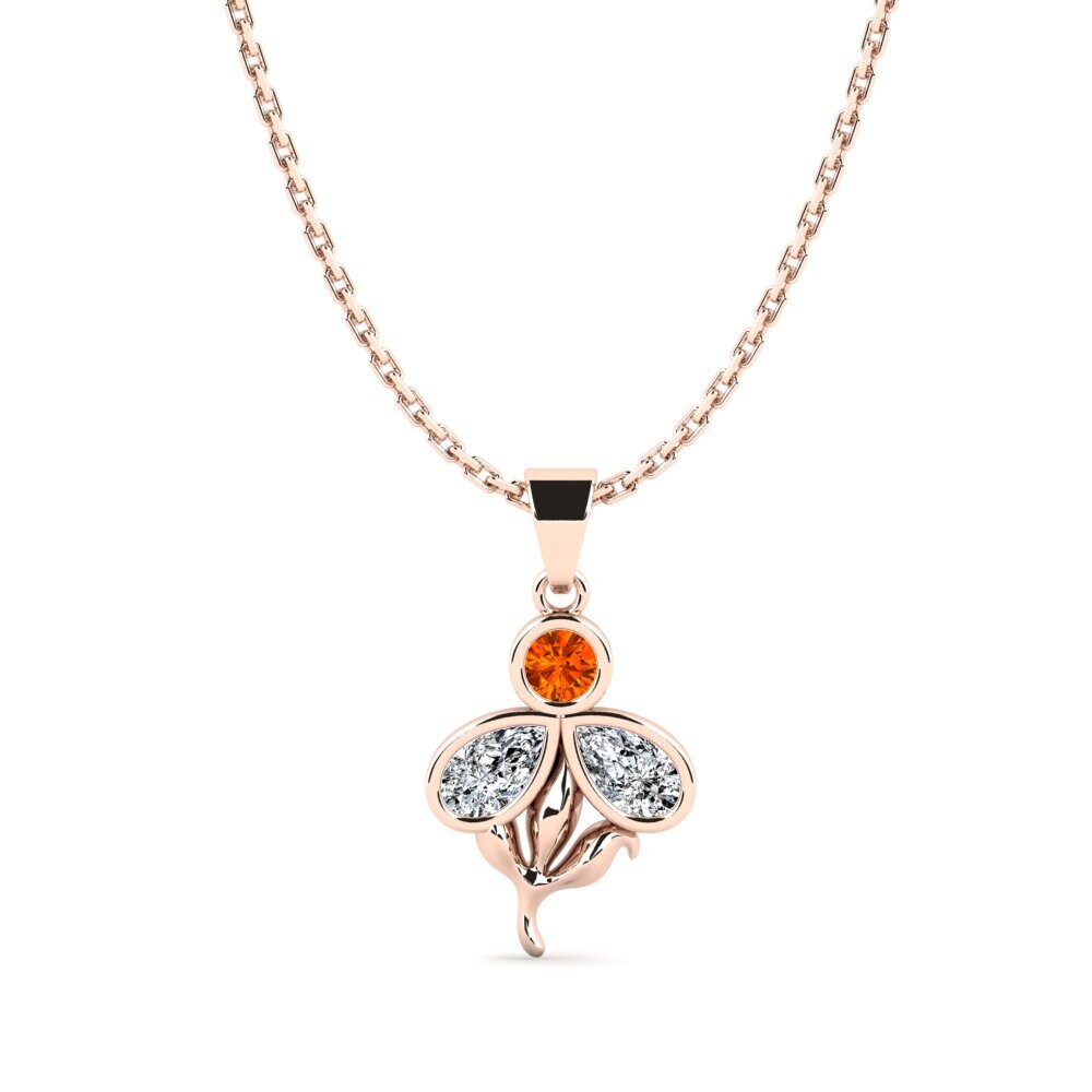 14k Oro Rosa Zafiro Naranja Colgante de Mujer Sound