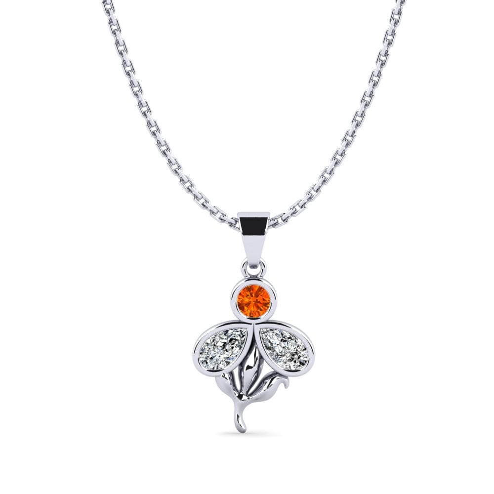 14k Oro Blanco Zafiro Naranja Colgante de Mujer Sound