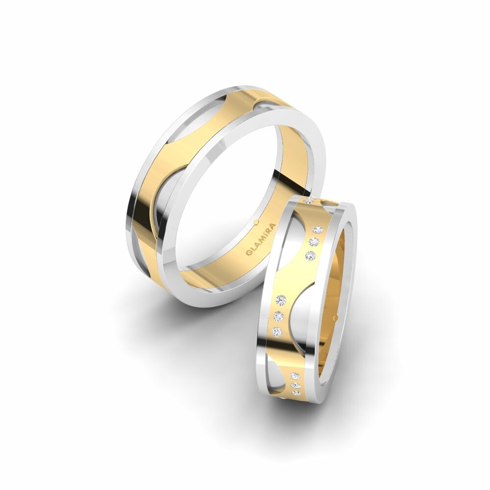 14K Geel & Wit Goud Witte Saffier Trouwring Spectacular Couple 6 mm