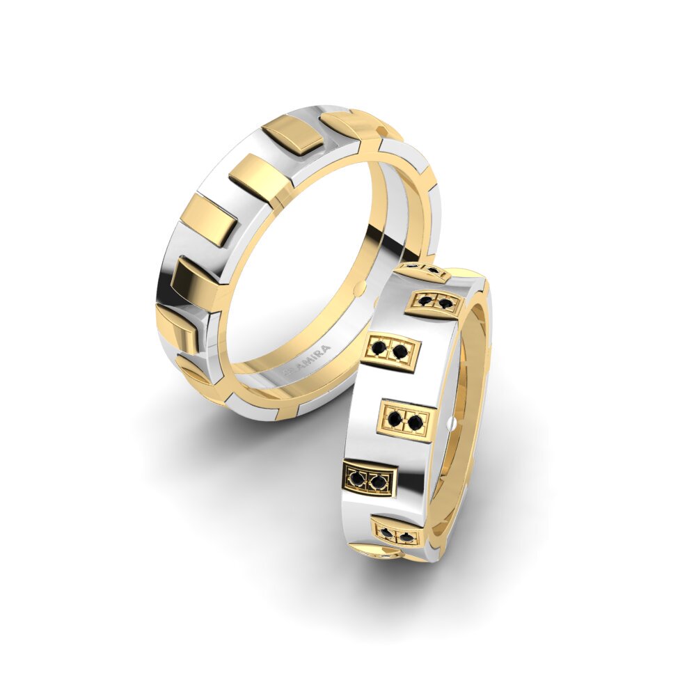 14k Yellow & White Gold Black Sapphire Wedding Ring Spectacular Earth 6 mm