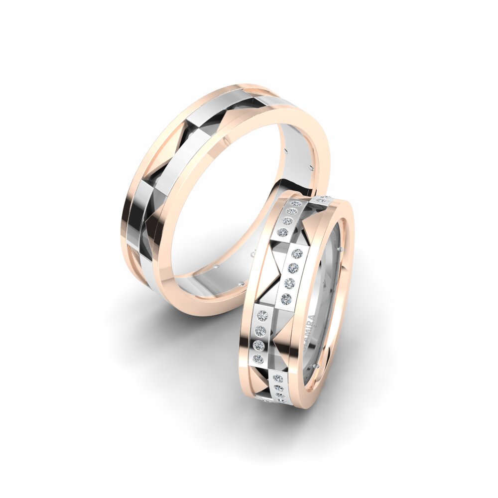 14k Oro Blanco & Rosa Anillo de boda Spectacular Fancy 6 mm