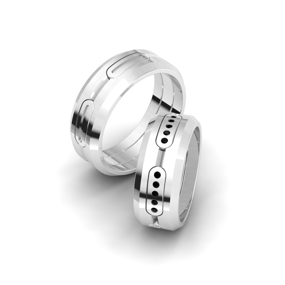 950 Palladium Black Diamond Wedding Ring Spectacular Feather 8 mm
