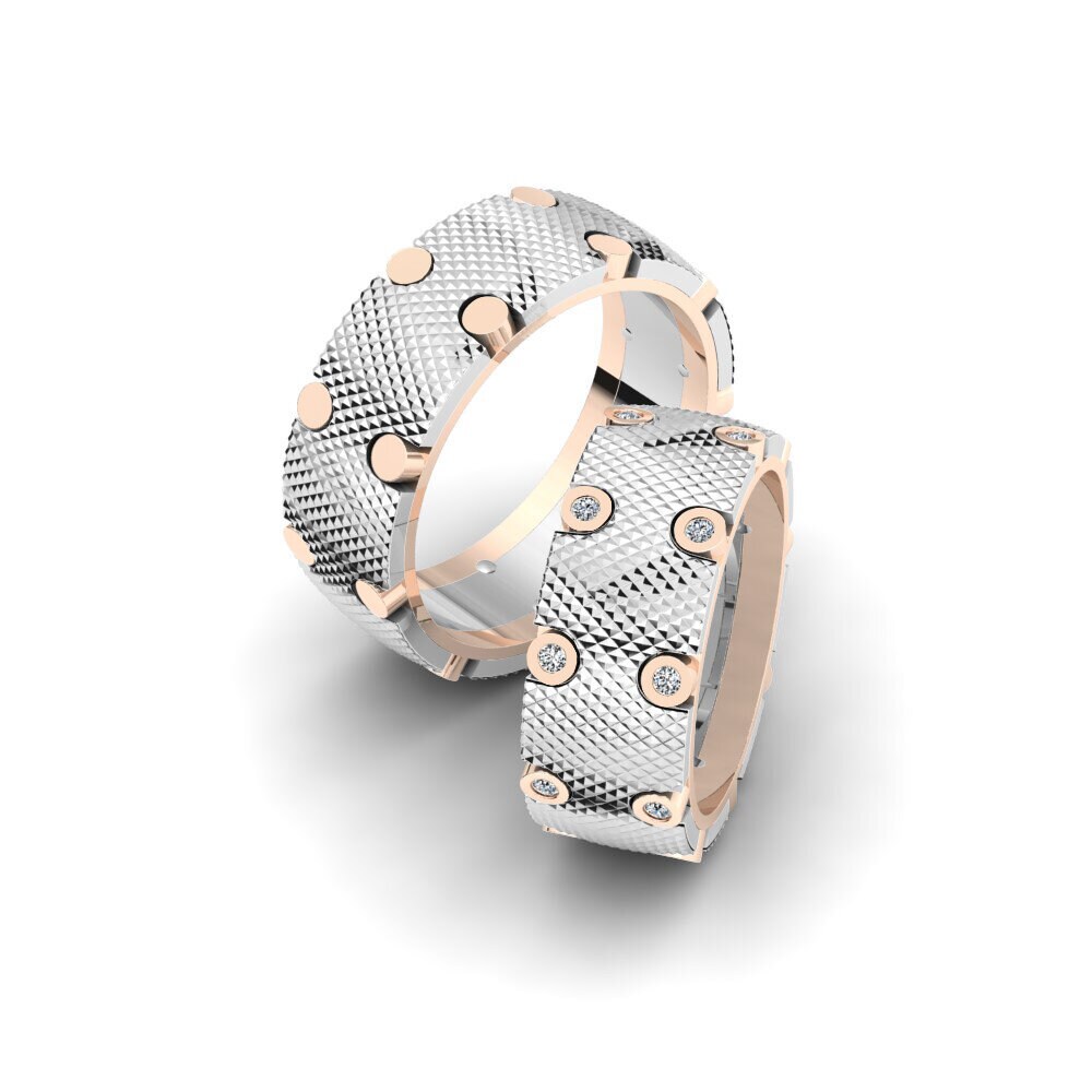 14k Oro Blanco & Rosa Anillo de boda Spectacular Logic 8 mm
