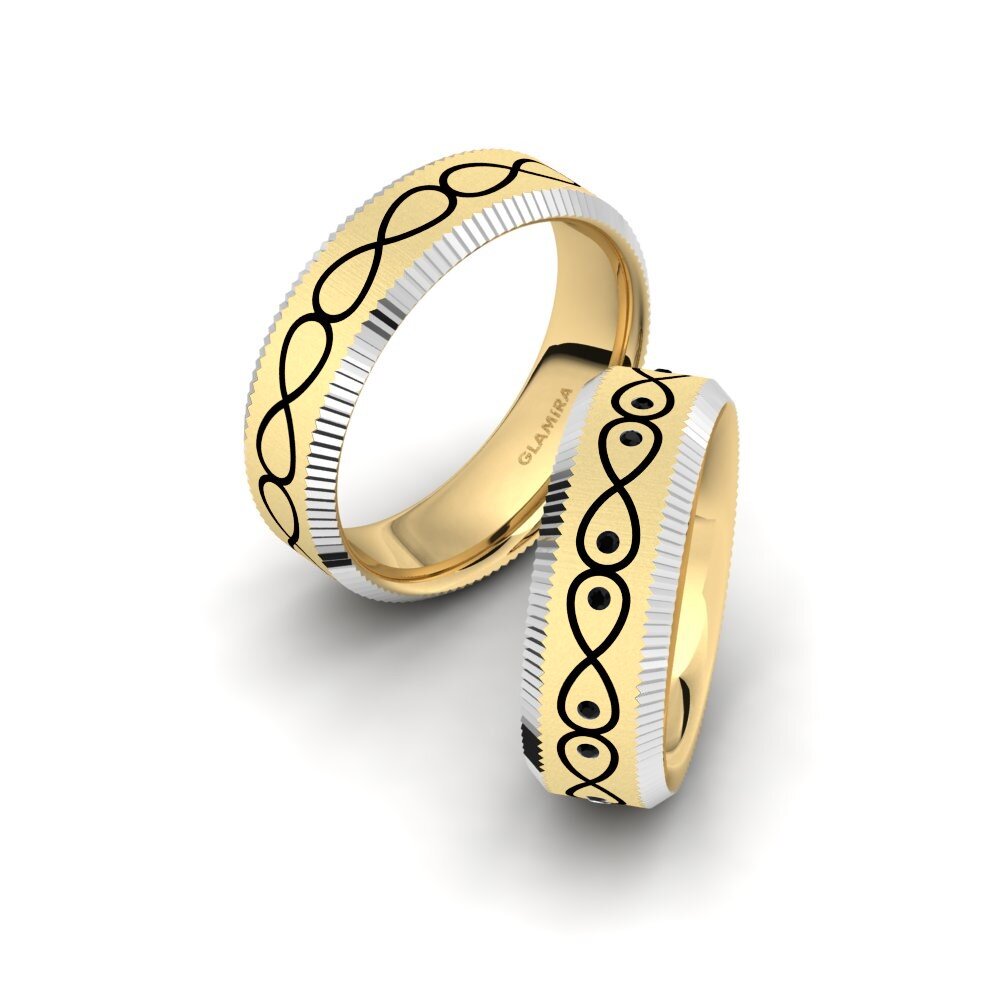 14k Yellow & White Gold Black Sapphire Wedding Ring Spectacular Love