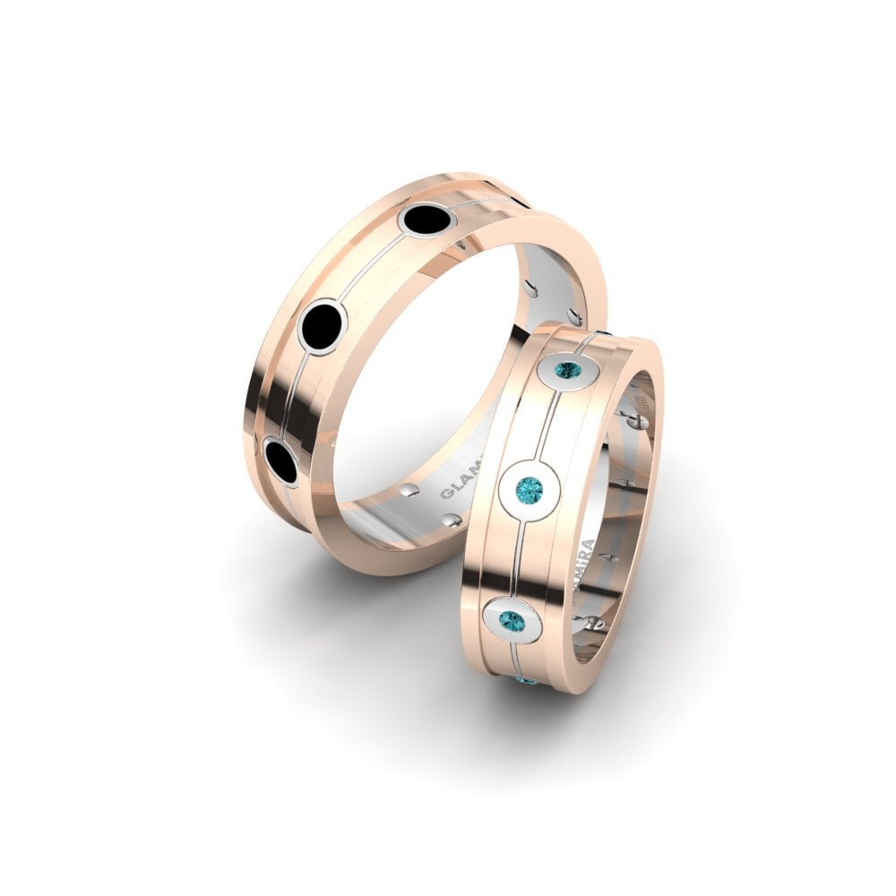 14ct Rose & White Gold Blue Diamond Wedding Ring Spectacular Sea 6 mm
