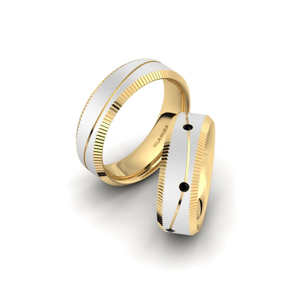 14k Yellow & White Gold Black Sapphire Wedding Ring Spectacular Shiny