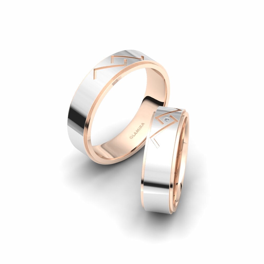 14k Oro Blanco & Rosa Anillo de boda Spectacular Structure 6 mm