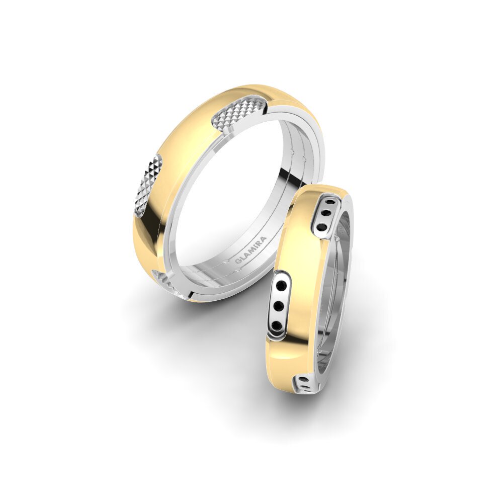 14k Yellow & White Gold Black Sapphire Wedding Ring Spectacular Sweet 5 mm
