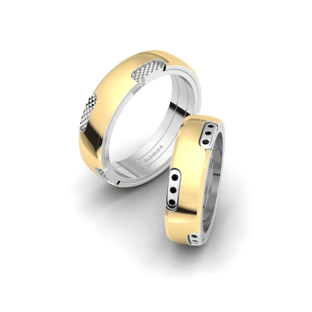 14k Yellow & White Gold Black Sapphire Wedding Ring Spectacular Sweet 6 mm