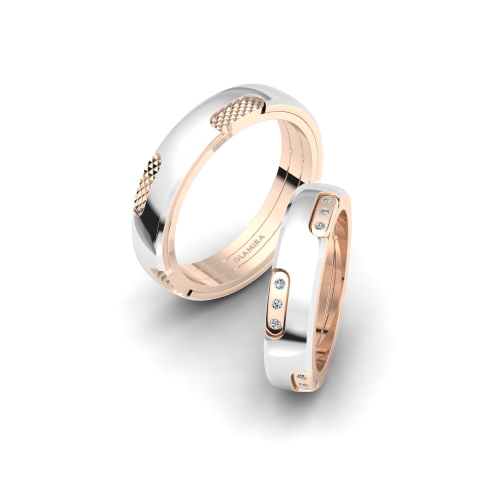 14k Oro Blanco & Rosa Anillo de boda Spectacular Sweet 5 mm