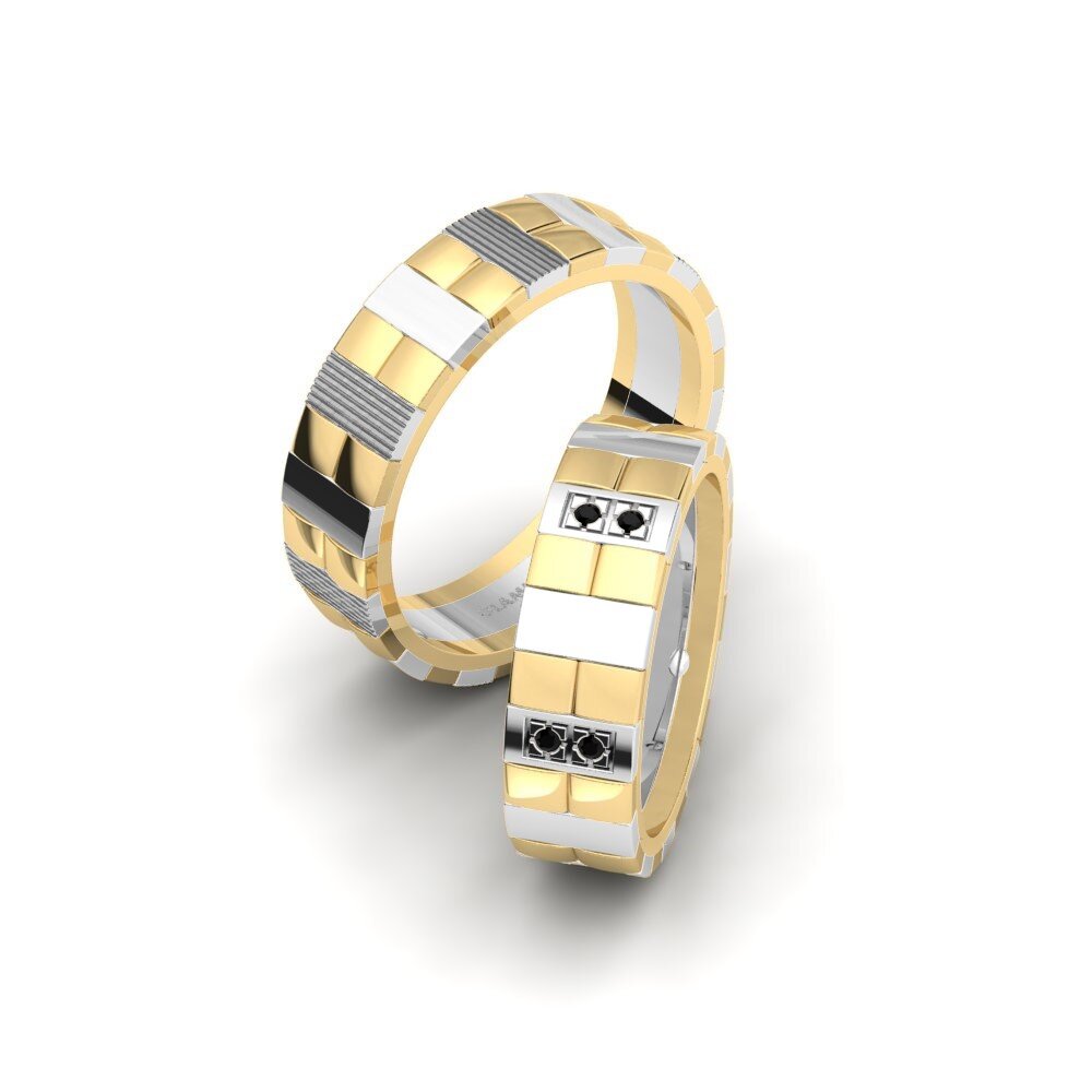14k Yellow & White Gold Black Sapphire Wedding Ring Spectacular Swirl 6 mm