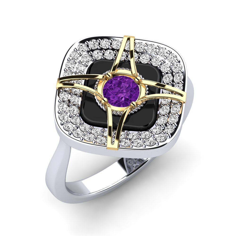 14k Oro Blanco & Amarillo Amatista Anillo Speelman