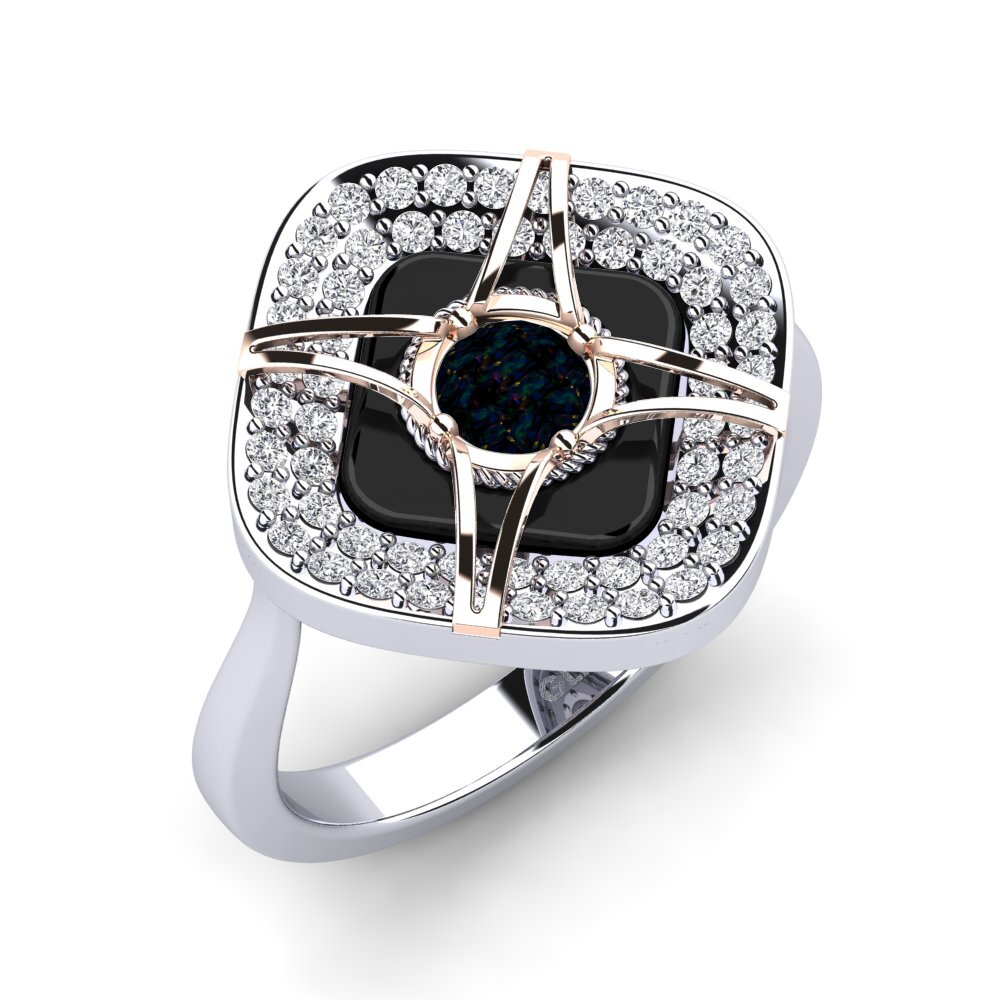 9ct White & Rose Gold Black Opal Ring Speelman