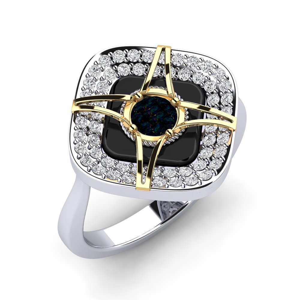 14ct White & Yellow Gold Black Opal Ring Speelman