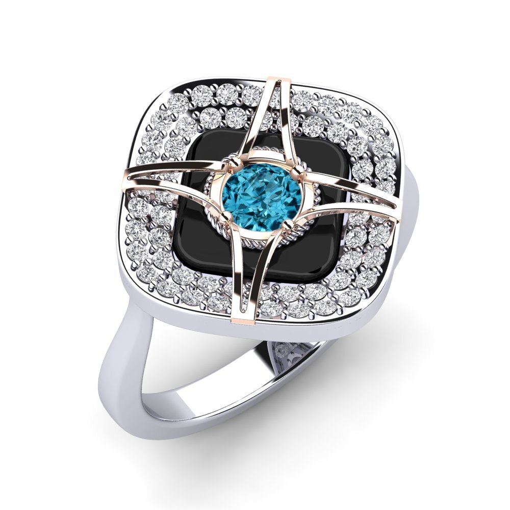 14ct White & Rose Gold Blue Zircon Ring Speelman