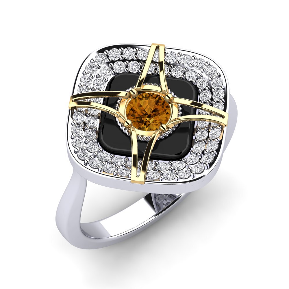 Or Blanc & Jaune 9k Zircon Brun Bague Speelman