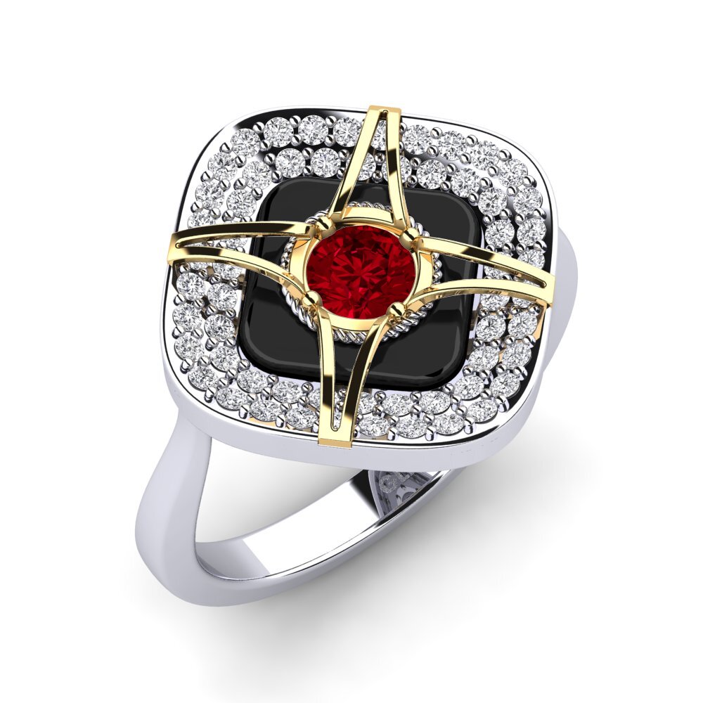 9ct White & Yellow Gold Red Zirconia Ring Speelman