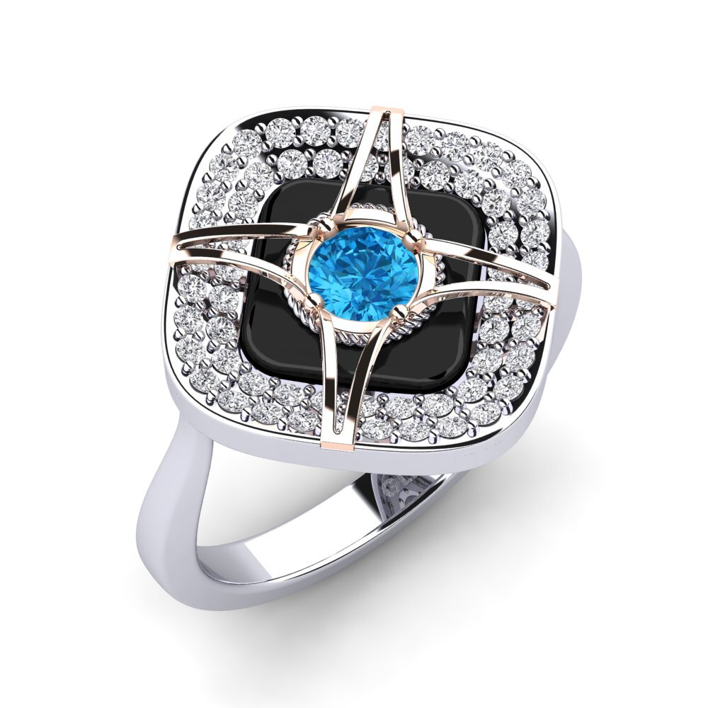 14ct White & Rose Gold Blue Topaz Ring Speelman