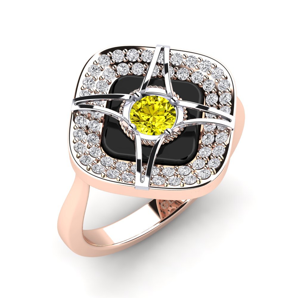 Červené & bílé Zlato 375 Žlutý diamant Prsten Speelman
