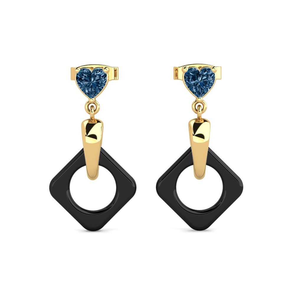 9ct Yellow Gold Blue Diamond Women's Earring Sphealed