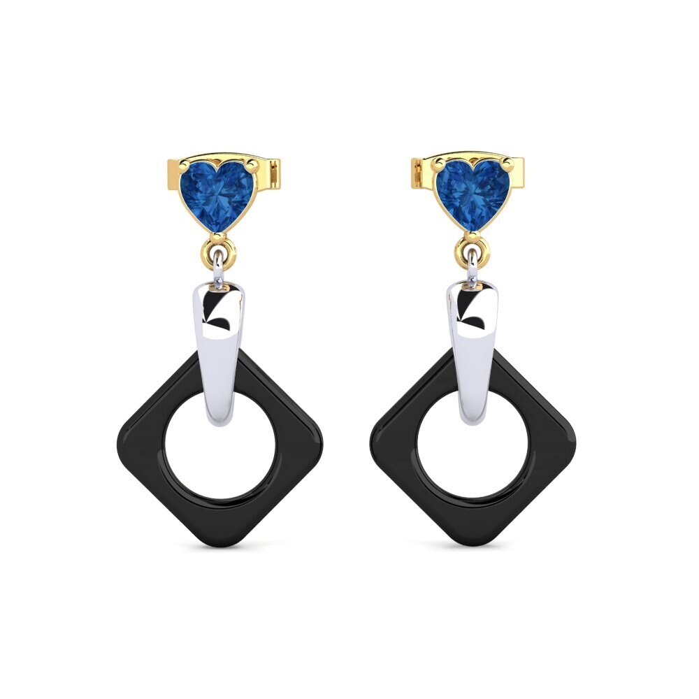 9ct Yellow & White Gold Dark Blue Zirconia Women's Earring Sphealed