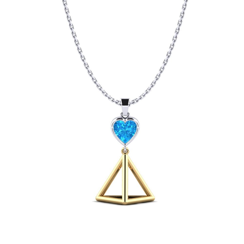 14k Oro Amarillo & Blanco Topacio azul Colgante de Mujer Splashdown