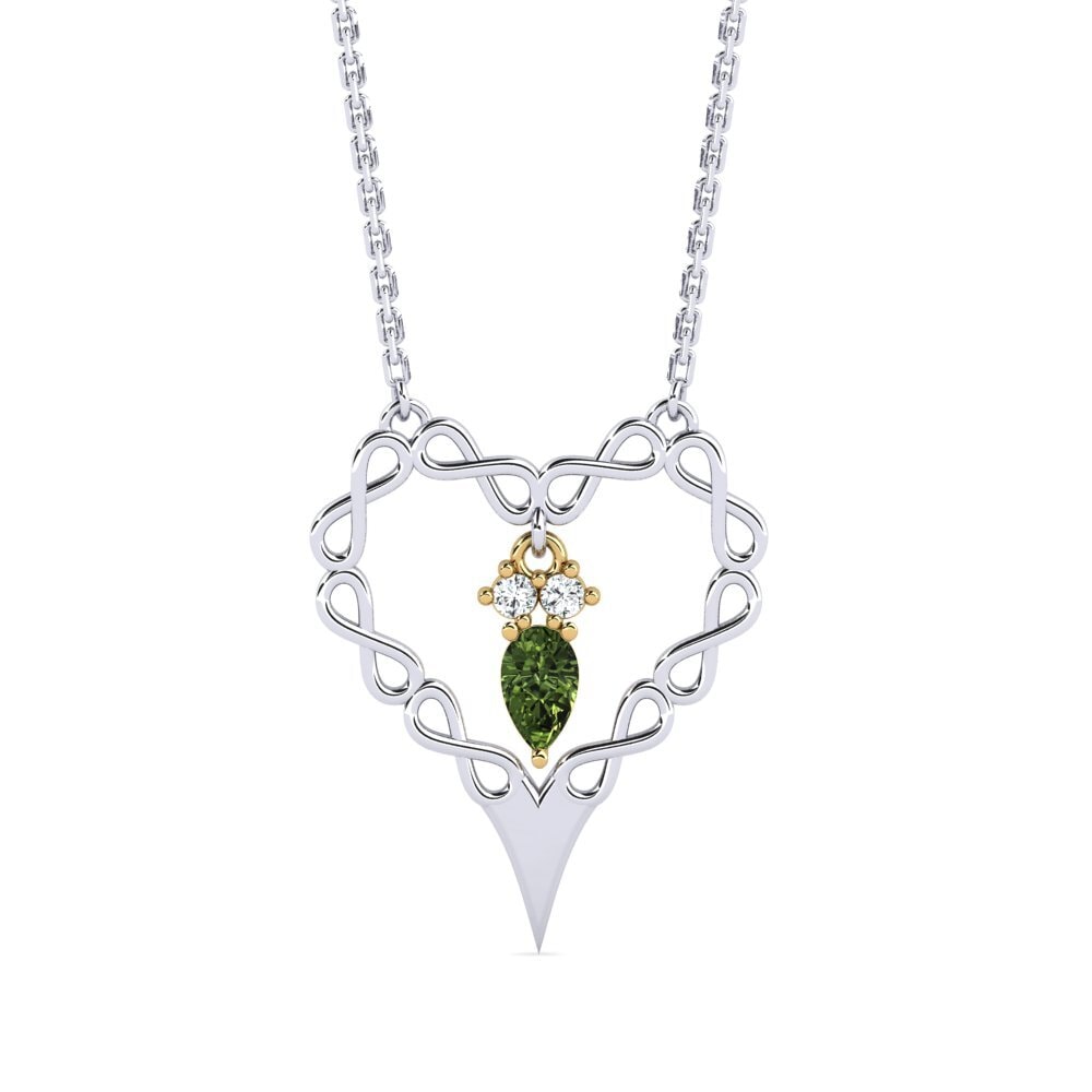 14k Oro Blanco & Amarillo Zafiro Verde Collar de Mujer Split