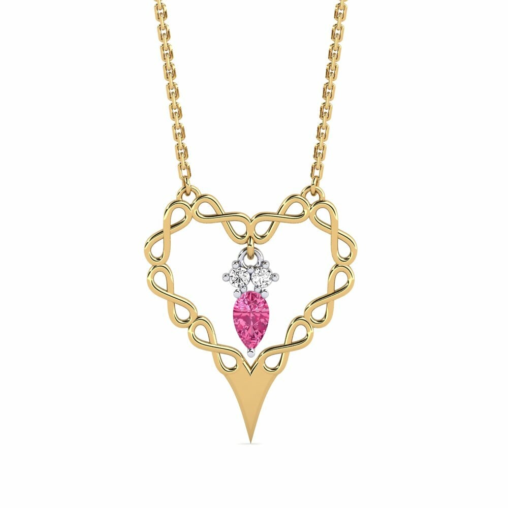 Vàng-Trắng 9K Đá Tourmaline Hồng / Bích tỷ Dây chuyền nữ Split