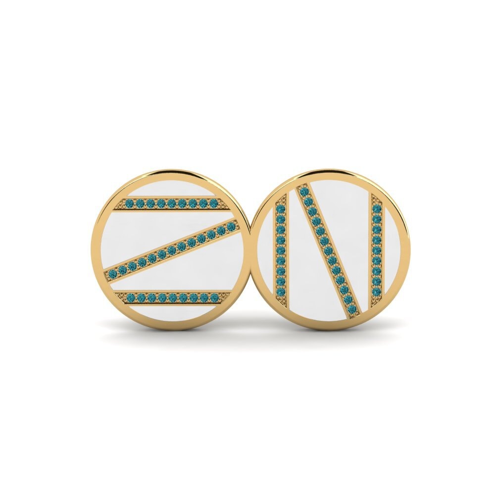 14ct Yellow Gold Blue Diamond Brooch Sprelta