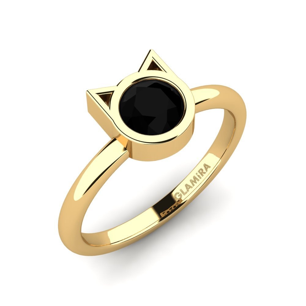 14k Oro Amarillo Zafiro negro Anillo Springe