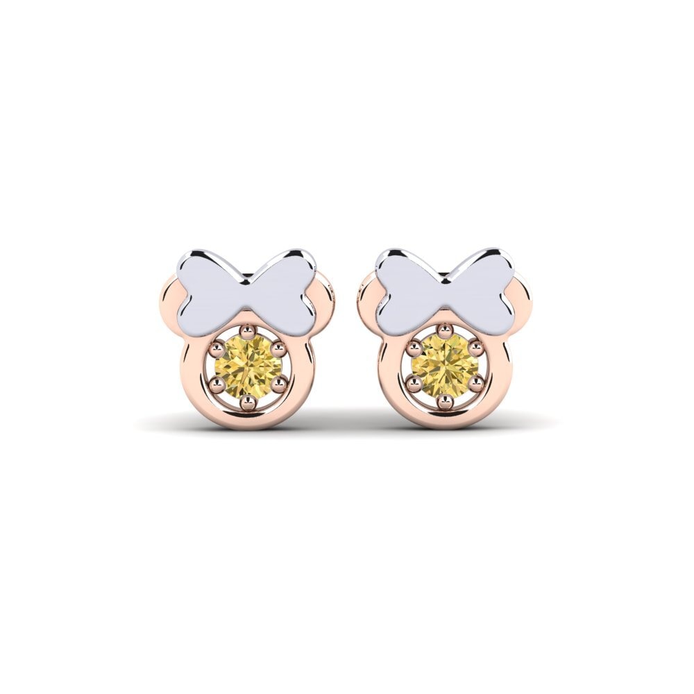 Fashion Yellow Diamond 14k Rose & White Gold Earrings