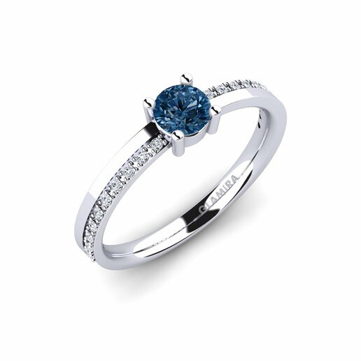 Anillo Starila Oro Blanco 585 & Diamante Azul & Diamante