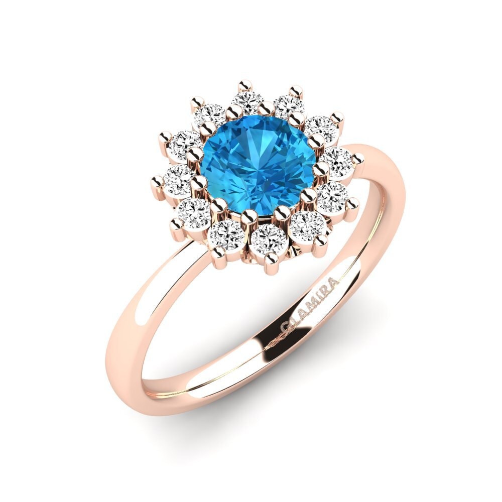 14k Oro Rosa Topacio azul Anillo de compromiso Staska