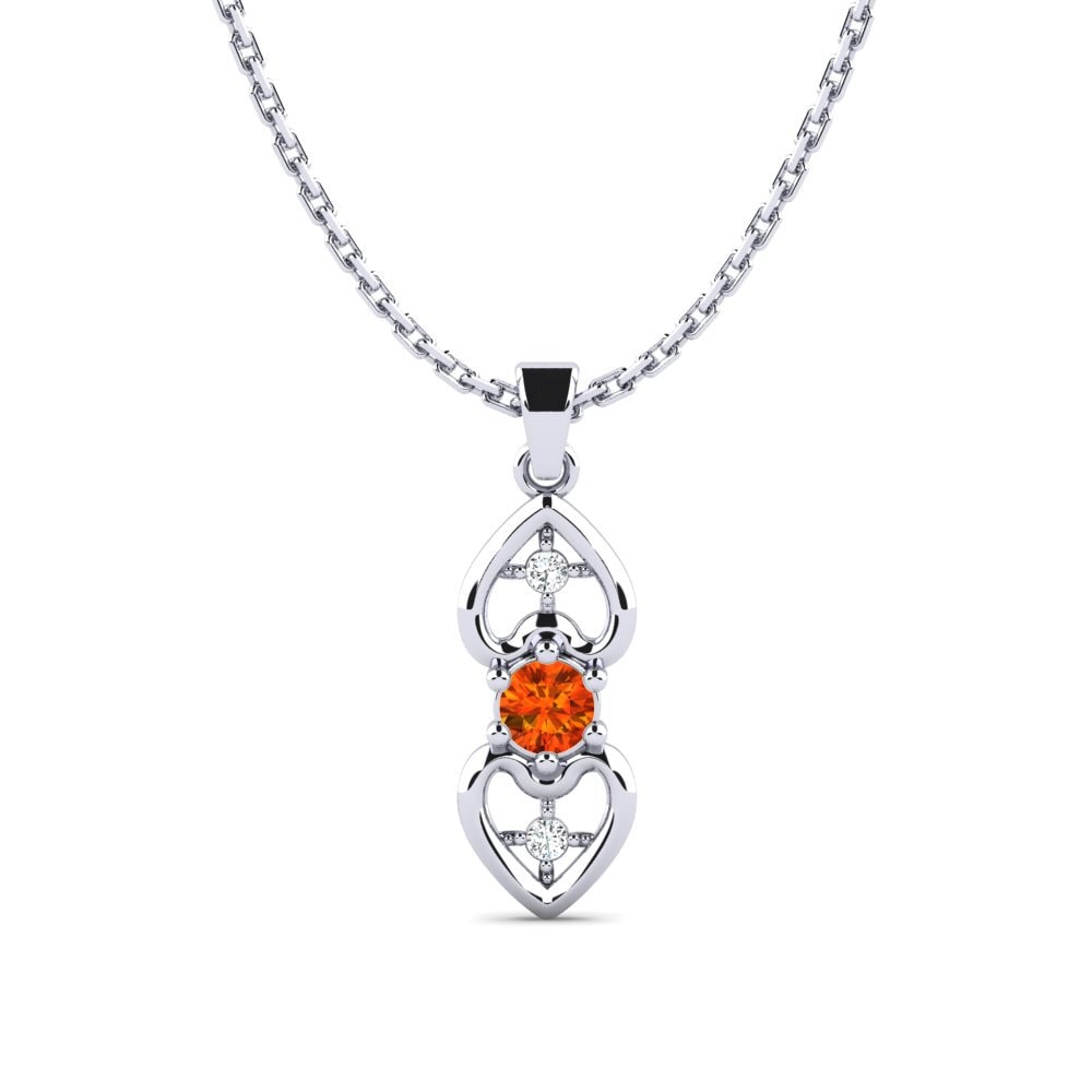 14k Oro Blanco Zafiro Naranja Colgante de Mujer State