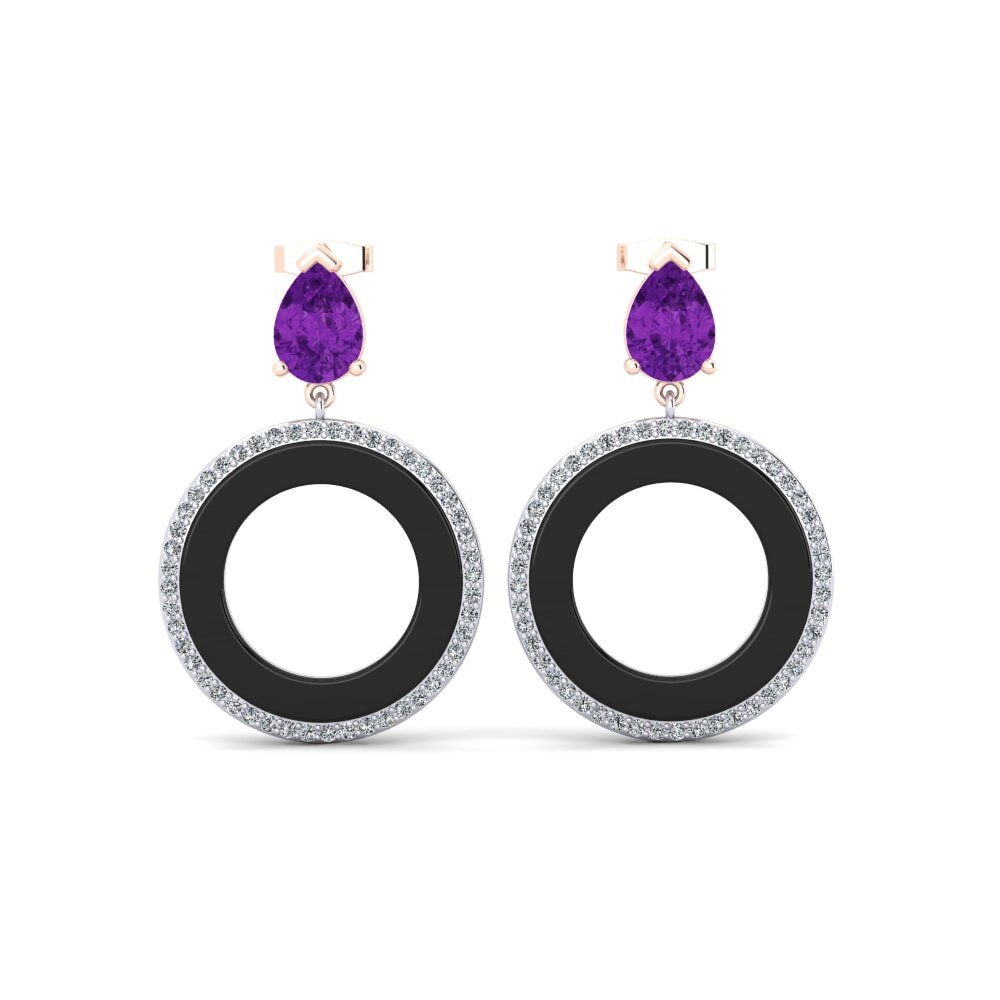 9ct Rose & White Gold Amethyst Women's Earring Staub