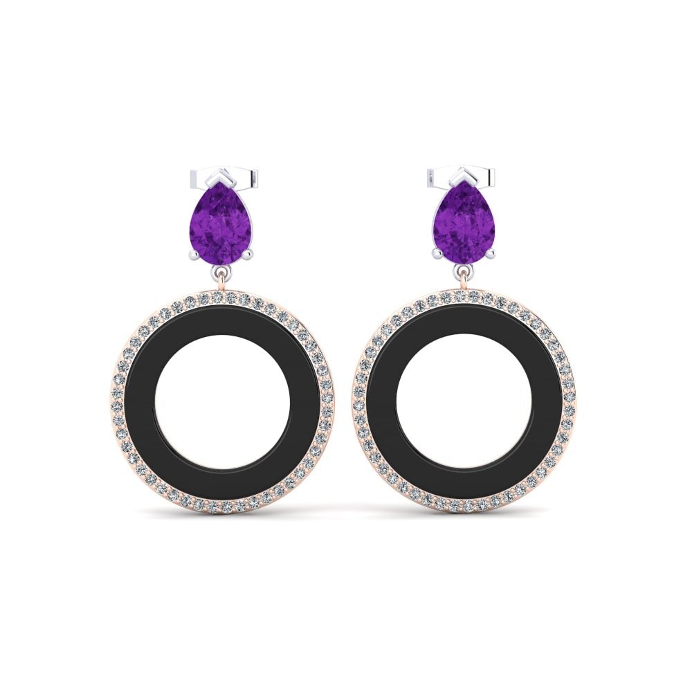 18ct White & Rose Gold Amethyst Women's Earring Staub