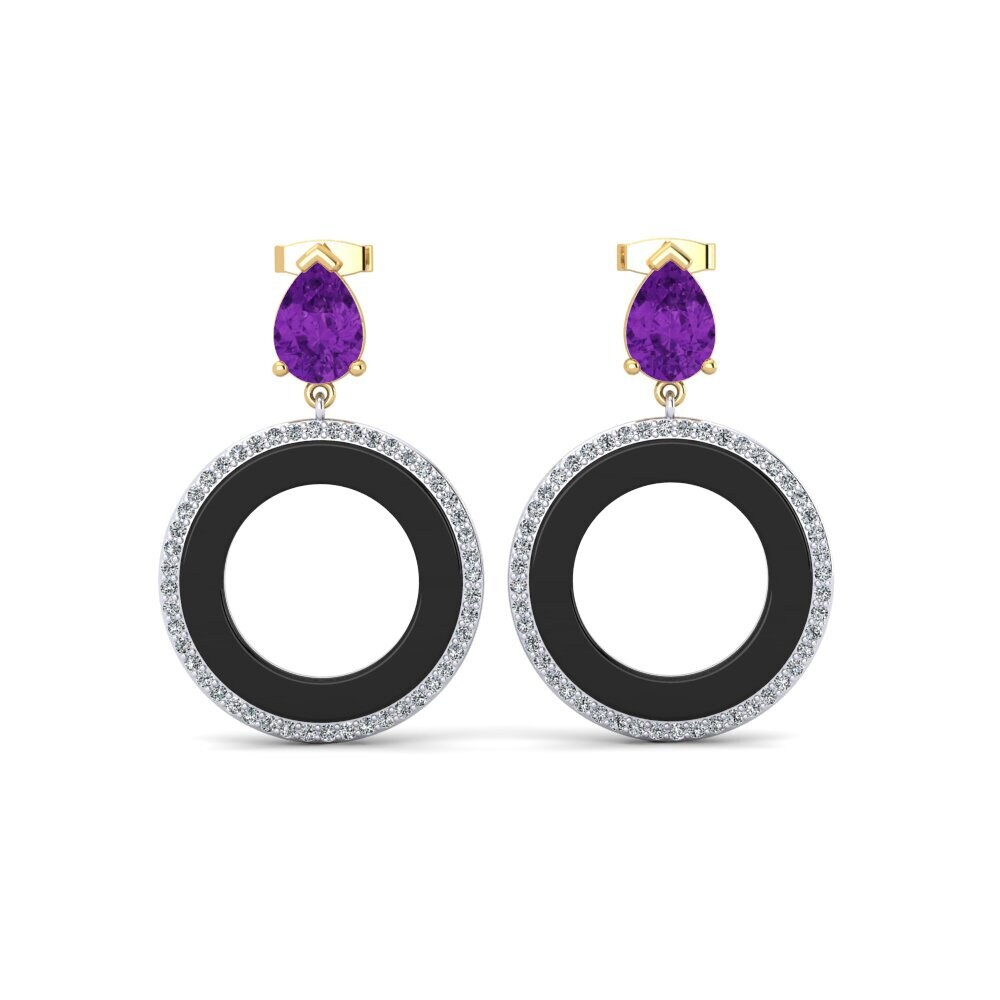 9ct Yellow & White Gold Amethyst Women's Earring Staub