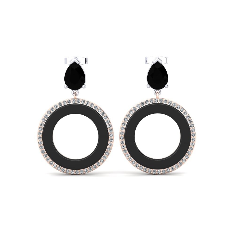 14ct White & Rose Gold Black Onyx Women's Earring Staub