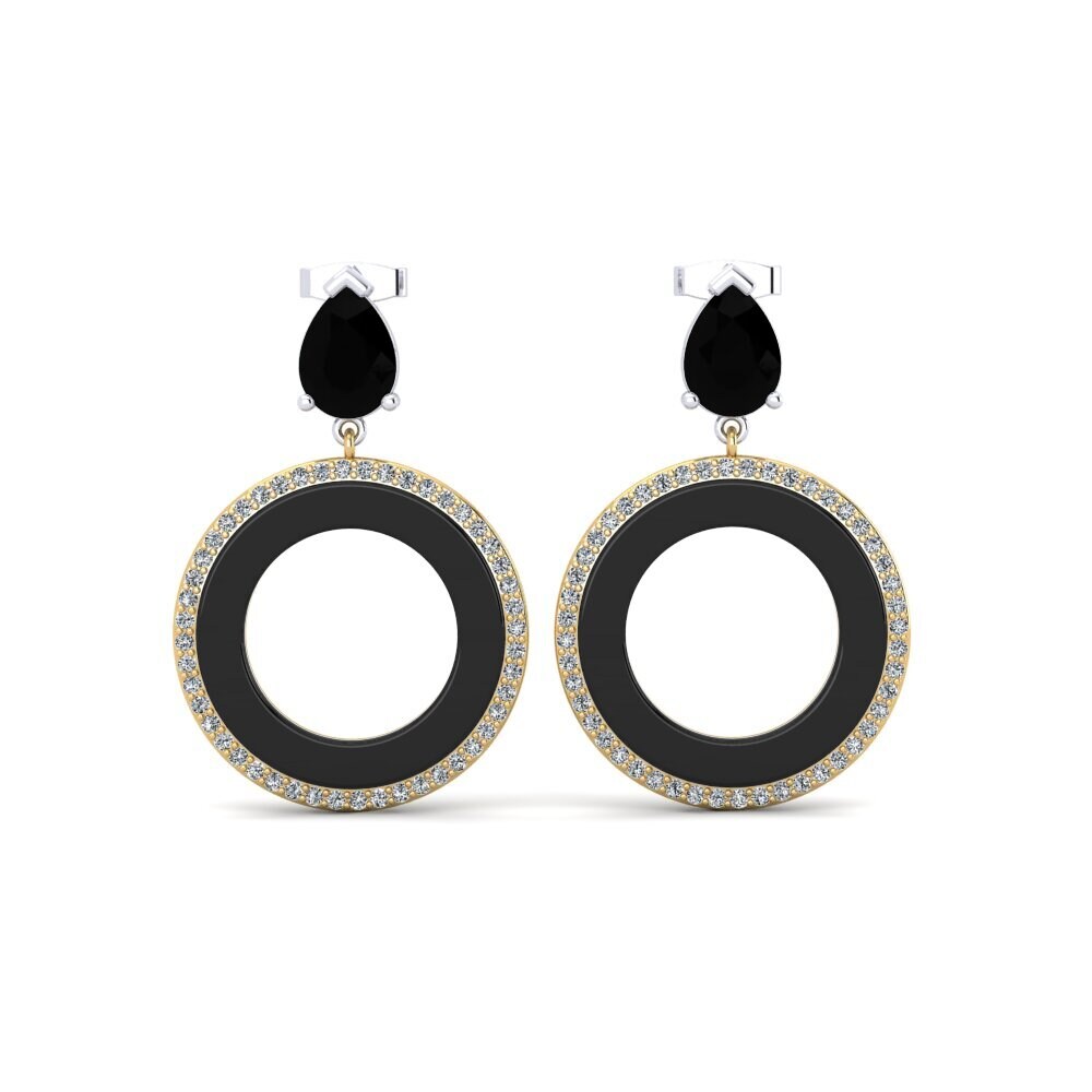 9ct White & Yellow Gold Black Onyx Women's Earring Staub