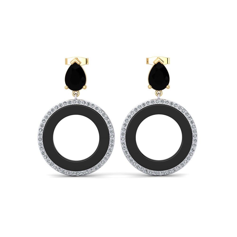 14ct Yellow & White Gold Black Onyx Women's Earring Staub