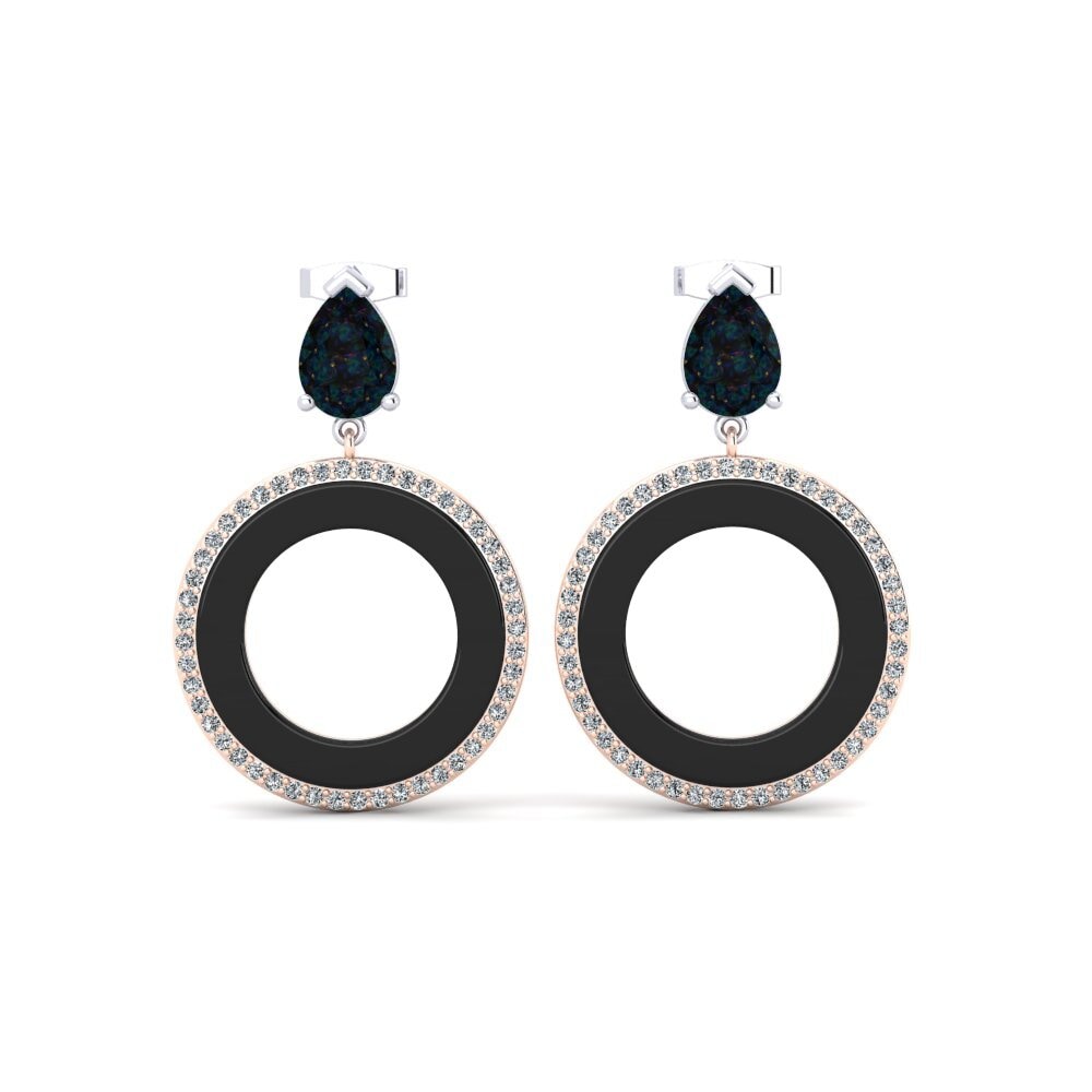 9ct White & Rose Gold Black Opal Women's Earring Staub