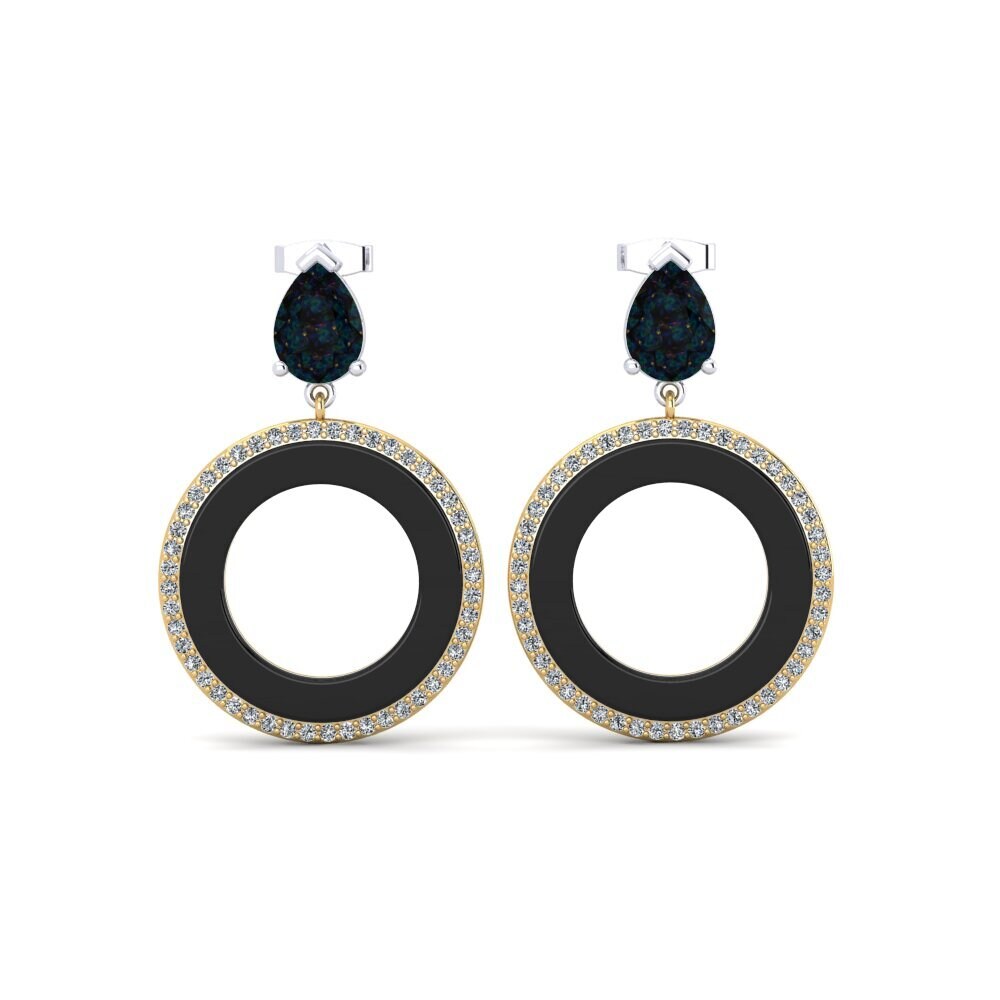 14ct White & Yellow Gold Black Opal Women's Earring Staub