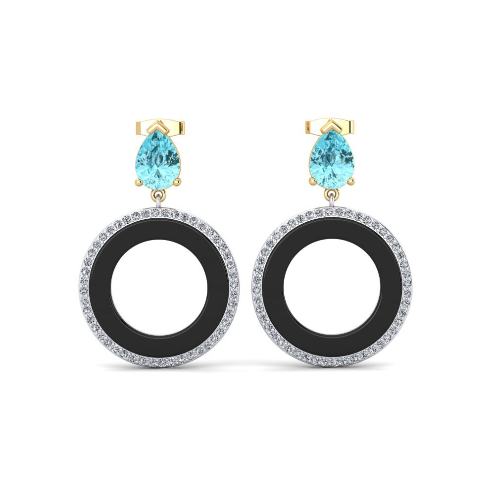 14ct Yellow & White Gold Blue Zircon Women's Earring Staub