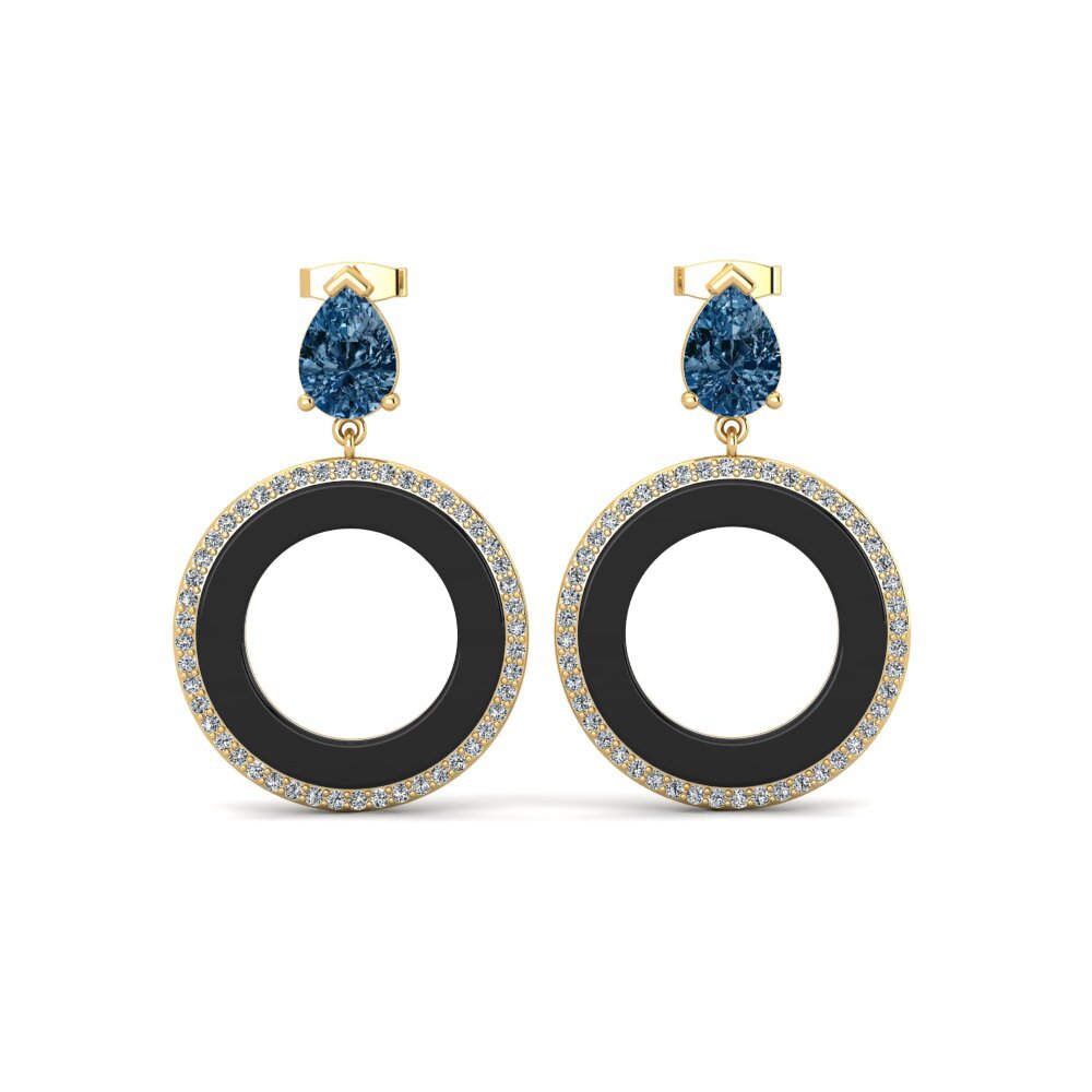 9ct Yellow Gold Blue Diamond Women's Earring Staub