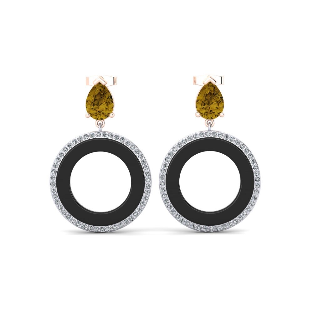 14ct Rose & White Gold Brown Zircon Women's Earring Staub