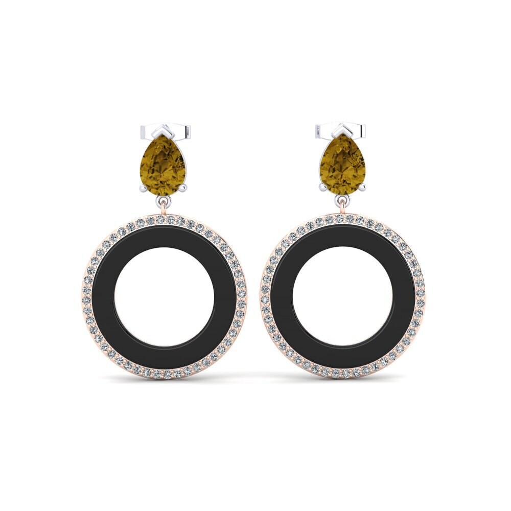 14ct White & Rose Gold Brown Zircon Women's Earring Staub