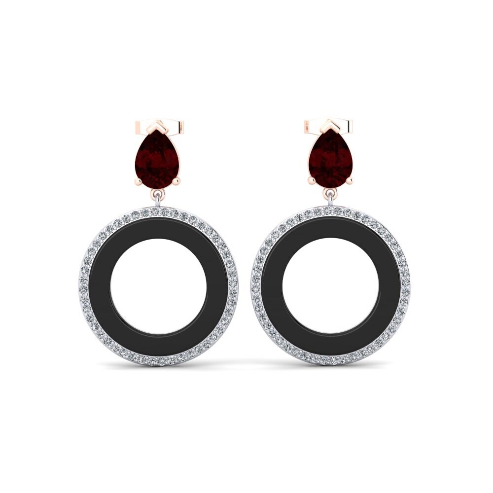 14ct Rose & White Gold Garnet Women's Earring Staub